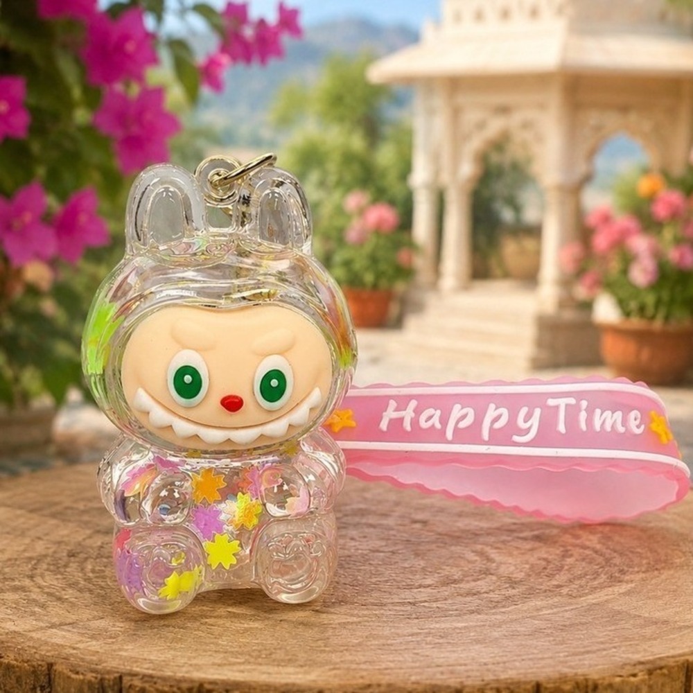 HappyTime Clear Bunny Keychain Charm Glitter Confetti Kawaii Backpack PendantNEW